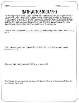 Math autobiography assignment middle school