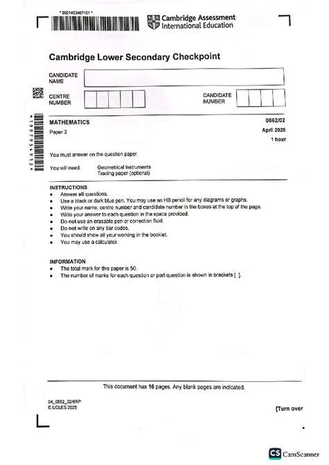 Math checkpoint past papers 2025.  It includes instructions for answering In thi...