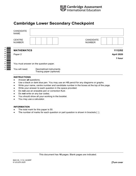 Math checkpoint past papers 2025.  This Cambridge Lower Secondary Checkpoint...