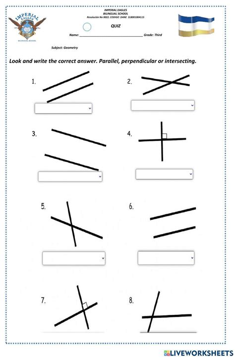 Math geometry worksheet based of parallel, intersecting and