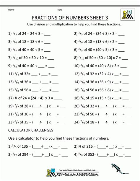 Math salamanders fractions of amounts - Math Index