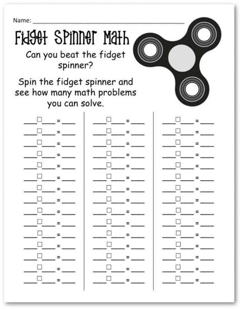 Math with Fidget Spinners. Printable worksheet to practice addition