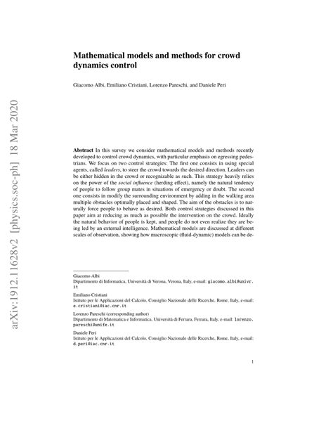 Mathematical Models and Methods for Crowd Dynamics …