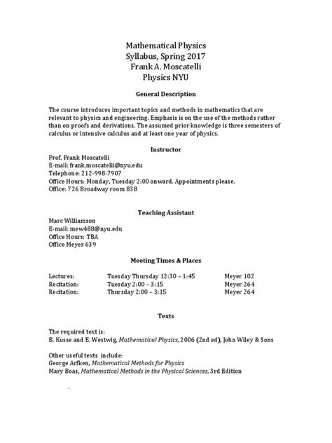 Mathematical physics syllabus