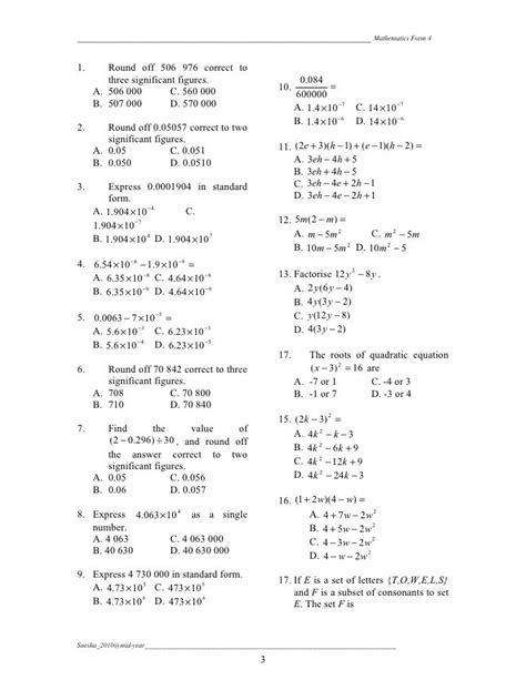 Mathematics Form Paper Exam 4