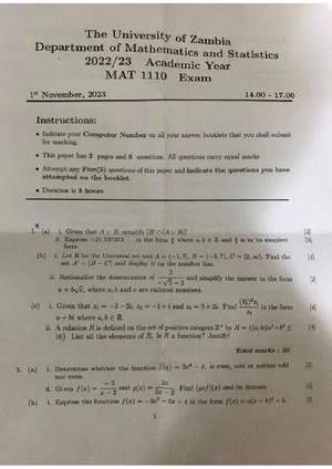 Mathematics Papers Past D Syllabus Zambia
