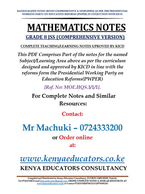 Mathematics grade 8 pdf notes. Mat Grade 8 Jss Comprehensive Notes - Free dow...