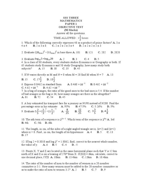 Mathematics second term examination questions.  1 SECTION A.  Alabi M.  2.  F...