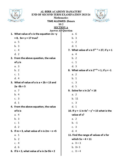 Mathematics second term examination questions.  Express 0.  Mathematics,...