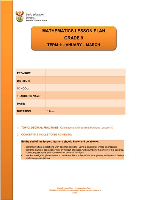 MathematicsLessonPlansGrade9GautengProvi nce