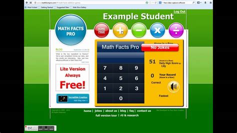 Mathfactspro - MATH FACTS PRO lite. No password, no Mars Defense. Student assessment & practice, jokes, printable results, and Mars Defense video game for developing basic math fact fluency.