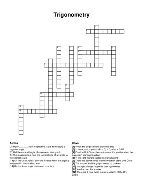 Maths Crossword Puzzles With Answers For Class 10 On Trigonometry