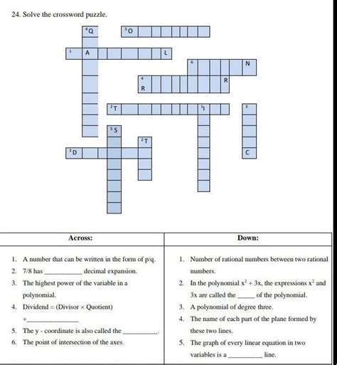 Maths Crossword Puzzles With Answers For Class 9 On Number System