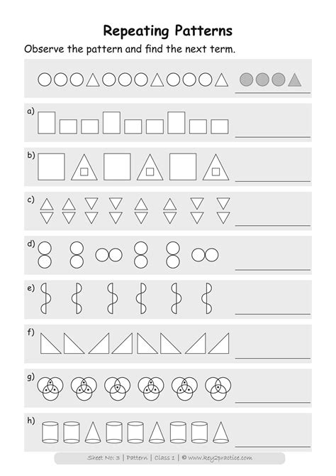 Maths Worksheets Grade 1 Chapter Patterns key2practice Workbooks