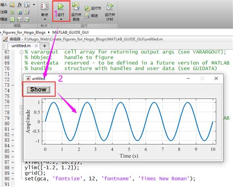 Matlab gui plot.  Note: For the plotting commands, it is necessary to specify the axes in t...