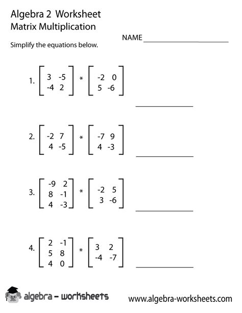 Matrix Multiplication Worksheet Free Printable