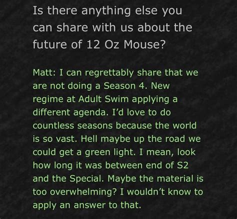 Matt Maiellaro confirms in Q&A that they will not be doing 12 ... - Reddit