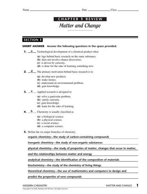 Matter And Change Answer Key