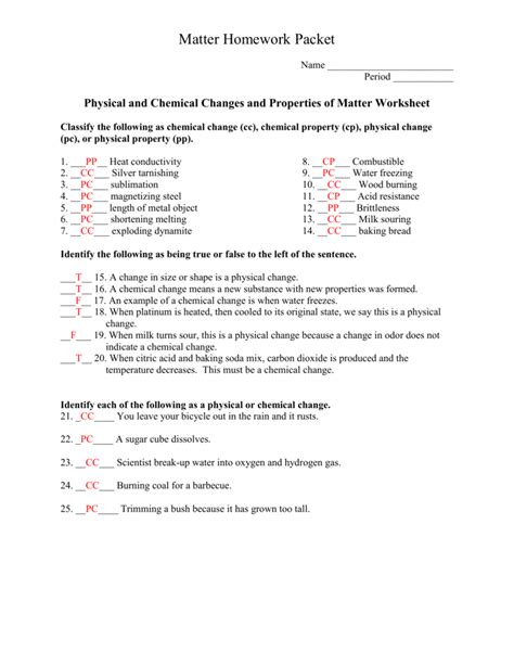 Matter Homework Packet_KEY