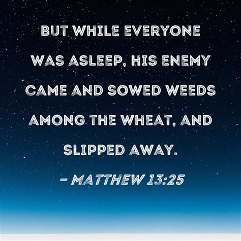 Matthew 13:25 But while everyone was sleeping, his enemy came …