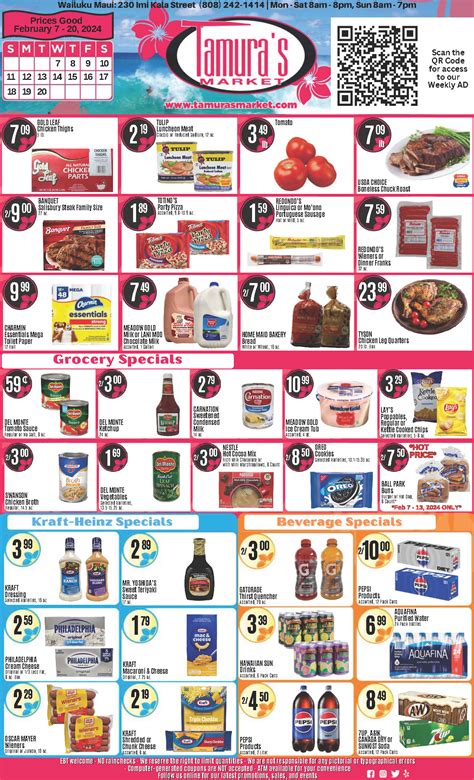 Maui Weekly Ad – Tamura's Market. April 17, 2024 - April 30, 2024. Know before you come in on the latest deals on items you and your family love! If you have any questions regarding locations, sales, and availability, please give us a call. Mahalo! Digital Weekly Ad.. 