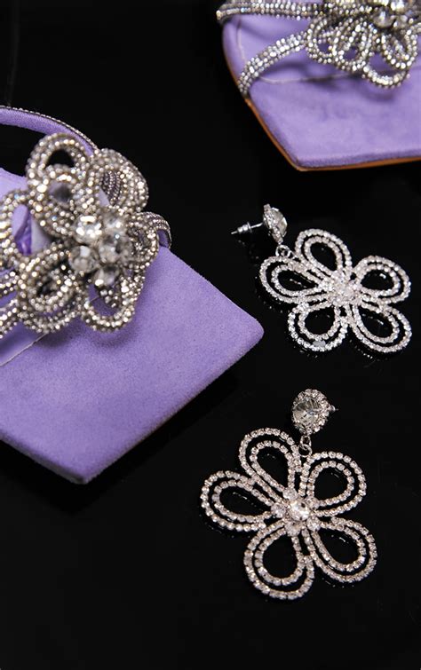 Maura Silver Diamante Flower Statement Earrings