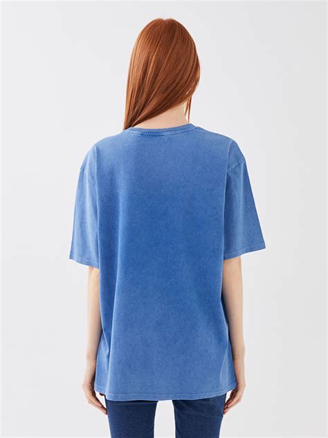 Mavi Bisiklet Yaka Lilo & Stitch Baskılı Kısa Kollu Pamuklu Erkek Bebek. 