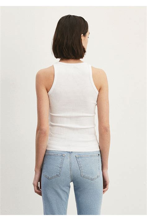 Mavi Halter Yaka Beyaz Basic Atlet Slim Fit / Dar. 