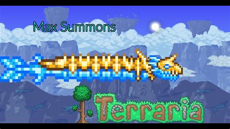 Max summons terraria. 100% increased max health. 40% increased max mana. Abyssal Fireballs are released on every taken damage hit. 30% increased damage reduction over 50% health and 75% increased damage reduction under 50% health. healing potions heal 25% more health and have a 50% shorter cooldown. reduces enemies contact damage by 25%. 