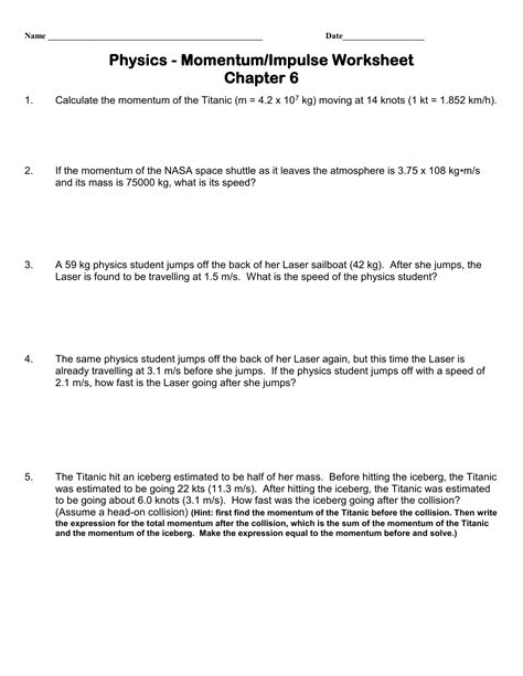 Maxim Worksheet Physics Classroom Momentum And Impulse Worksheet