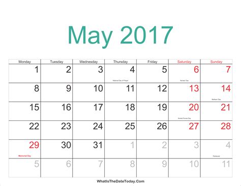 May 14 2017 Calendar