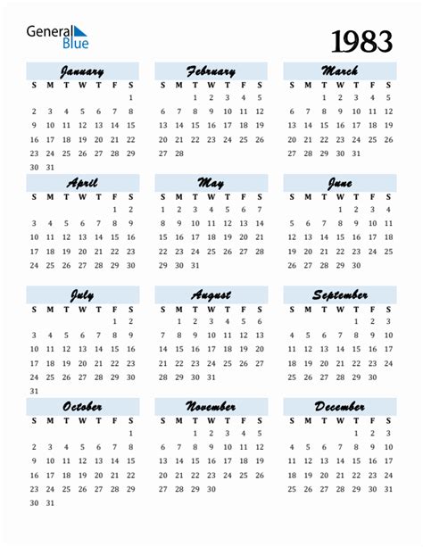 May 1983 Calendar PDF Word Excel