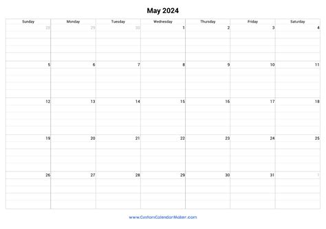 May 2024 Fillable Calendar Grid With Lines