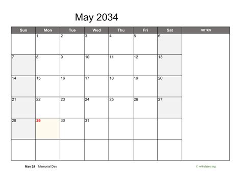 May 2034 Calendar with Notes