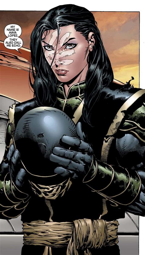 Maya lopez marvel. in New Avengers (2004) #11. Read through issue #13 for the "unmasked" reveal. Done with being Kingpin’s pawn, Lopez showed off a new look as Ronin, basically a crime-fighting identity that relies on anonymity and stealth. In the comics timeline, Maya was the first to don the Ronin uniform. It’s a major notch in the belt since other heroes ... 