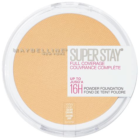Maybelline Super Stay Powder Foundation Makeup, Soft Matte Finish, 355, 0.21 oz. Maybelline Super Stay SuperStay Up to 24HR Hybrid Powder-Foundation, 112, 0.21 oz; Up to 24HR super powder - Resists sweat, water and transfer; Medium-to-full coverage, soft-matte finish, weightless feel; Hybrid technology - Performance of a liquid with the comfort ...