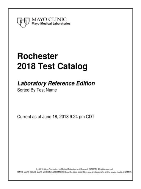 Mayo Lab Test Catalogue Catalog Library