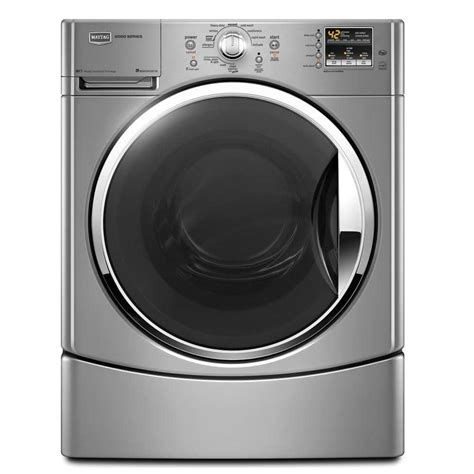 Maytag clothes washer. Benefits of front-load washers include: HE models generally use less water per load vs. top load models. Can be stacked on top of a dryer to save space 1. Tumbling motion is typically gentle on fabrics. Faster spin speeds can lead to shorter drying times. Benefits of a Front Load Maytag® Washing Machine. 