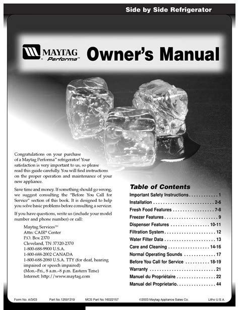 Maytag plus side by side manual. - 1993 oldsmobile cutlass ciera service manual.