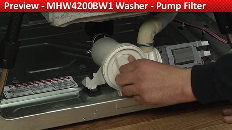 Maytag washer pump filter. To access the drain pump, you need to pull the washer forward and unplug it. Pull the dispenser drawer completely off the washer. Next, remove the 2 bolts coming in from the back of the top panel. 
