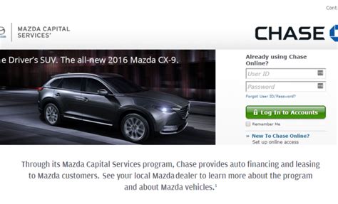 Mazda capital services chase. Mazda Capital Services is the marque created by JPMorgan Chase in April 2010, more than a year after Chase became Mazda’s exclusive financing provider. “The intent of this partnership is to provide enhanced financing and protection options for customers and dealers,” Jeff Guyton, president of Mazda North American Operations, told ... 