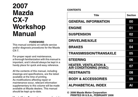 Mazda cx 7 workshop manual 2007. - Birds sticker book usborne spotter s guide.