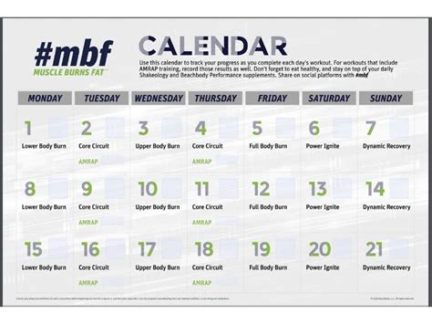 Mbf Beachbody Calendar