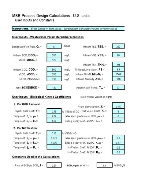 Mbr process design calculations xls.  Primary clarification is not typic...