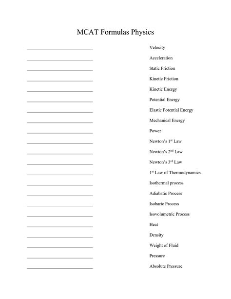 Mcat formula sheet reddit.  /r/MCAT is a place for MCAT practice, ques...