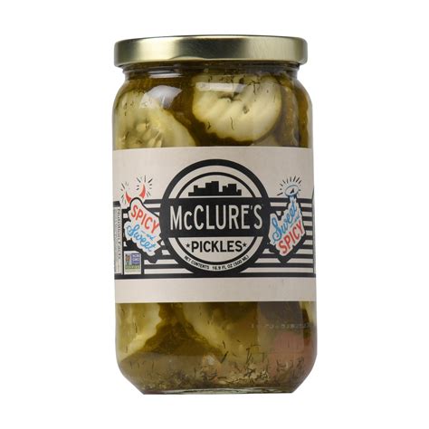 Mcclures pickles. Approximate Weight: 907grams. $ 23.00 /each. Out of stock. Product Details. Recipe. Nutrition Info. McClures Pickles are legendary in the USA. Prepare to fall in love! These Sweet n Spicy Pickles are exactly that. 