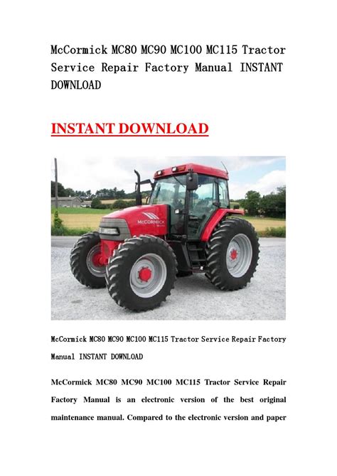 Mccormick mc80 mc90 mc100 mc115 mc120 mc135 tractors operators owner manual download. - Hitachi ex1200 6 hydraulic excavator service repair manual instant.