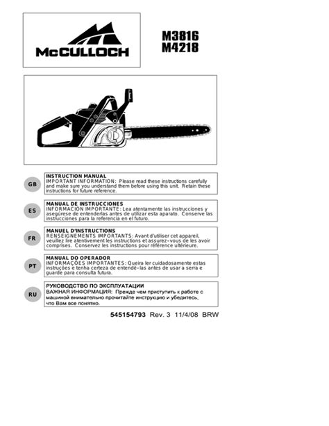Mcculloch chainsaw manual pm 6 em450. - Can am maverick 2013 reparaturanleitung herunterladen.