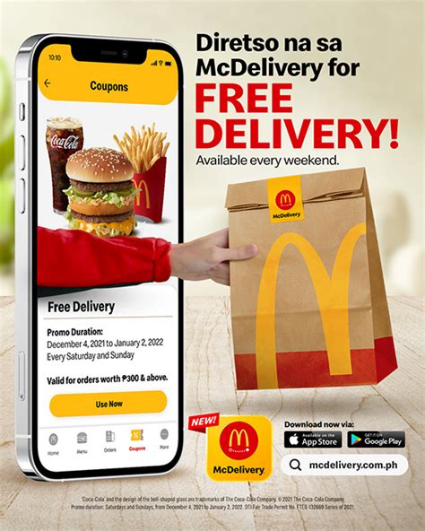 Mcdelivery app. With MyMcDonald’s Rewards, earn points on every order* for free McDonald’s, order ahead of time and get weekly exclusive offers right on your phone. Download, register, and activate the McDonald's app. Next is setting up a credit or debit payment method. Finally, turn on your location services and push notifications. 