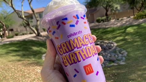 Mcdonald grimace shake. According to a McDonald’s marketing promo, it’s the birthday of furry purple mascot Grimace. The gimmick (or Grimmick?) is mostly to introduce a new purple shake as part of what’s being sold ... 
